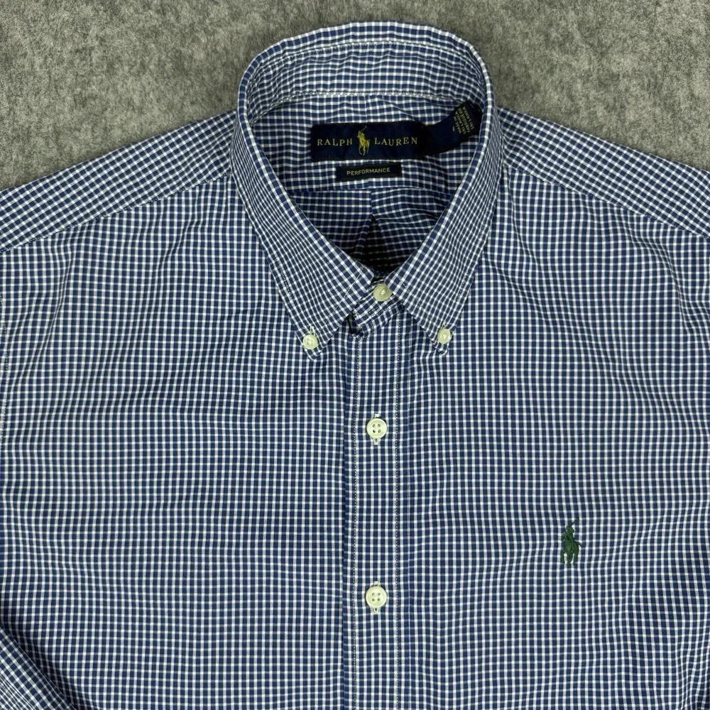 Polo Ralph Lauren *FLAW* Performance Shirt Mens M White Blue Check Button Down
